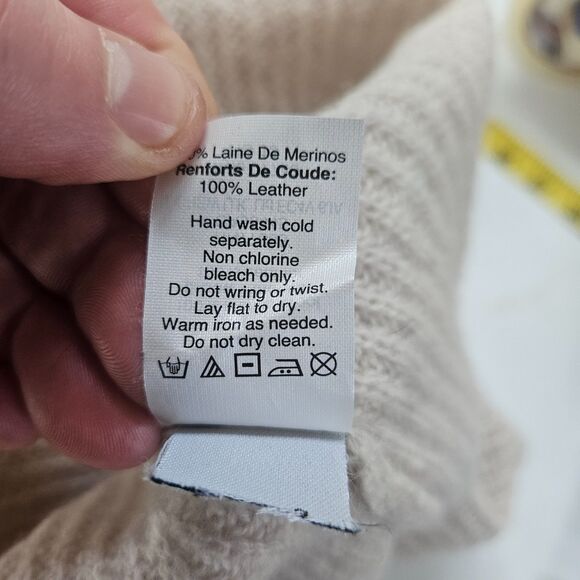 MADEWELL Women's 100% Merino Wool Sweater Medium Leather Elbow Patches Fisherman - Picture 7 of 7